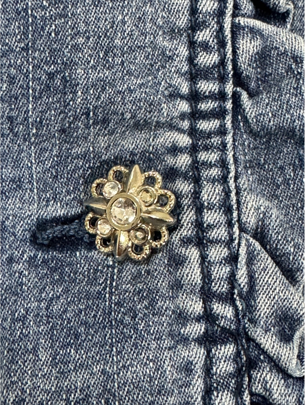 Y2K Jeanbay Ruffle Denim Blazer Jacket Medium Rhinestone Button Western Coquette - Picture 6 of 9